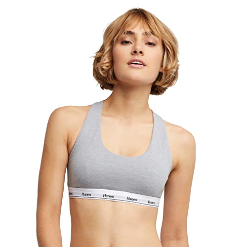 Hanes Women's Originals Racerback Bralette Pack - Large Black & Concrete Heather, Breathable Cotton, 2-Pack