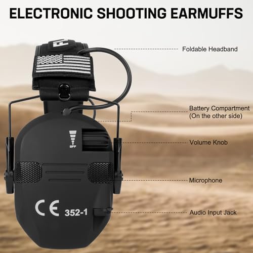 Floriogra 2 Pack Electronic Shooting Ear Protection with 5X Sound Amplification, NRR 26dB, Black & Brown