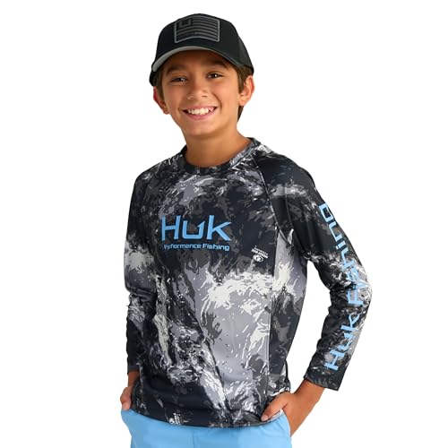Kids Fishing Shirt Long Sleeve Pursuit Pattern Mossy Oak Stormwater Midnight Large