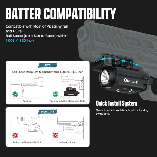 OLIGHT Baldr S Tactical Rail Light with Green Beam & White Light Combo - Black, 800 Lumens