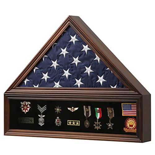 Veteran Flag Shadow Box 5x9.5 Solid Walnut Display Case - Medium Walnut Finish