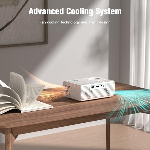 AuKing White Mini Projector 1080P Full HD Home Theater Video Projector, Compatible with HDMI/USB/Smartphone/Laptop