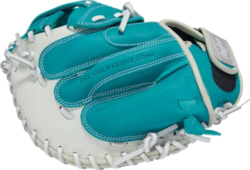 Youth Fastpitch Softball Gloves - White & Teal, 31.5 Inch, H Web, Catcher Right Hand