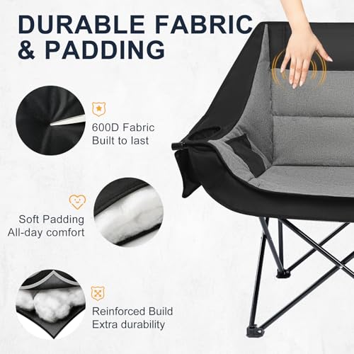 Heavy Duty 2-Person Camping Loveseat Chair - Grey, Non-Heating, 800LBS Support