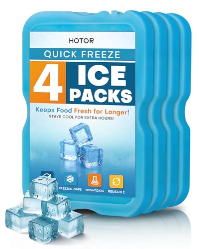 Reusable Ice Packs for Cooler and Lunch Box - Blue, 4.8 x 0.5 x 7.0 Inches (4 Pack)