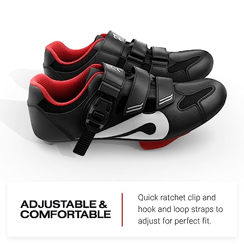 Peloton Unisex Cycling Shoes - Indoor Road Model, Black/Red, Size 12 Women/10 Men with Cleats