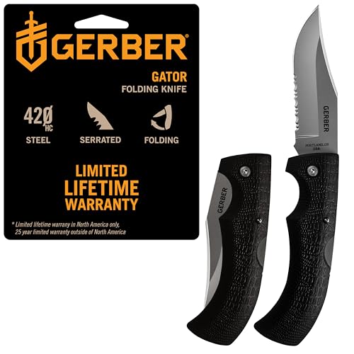 Gerber Gator Folding Pocket Knife with Serrated Edge & Gator Grip, Made in USA