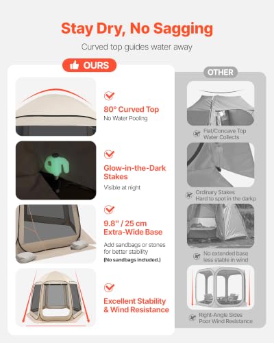 Beige Pop-Up Screen House Tent 10 x 9.2 ft for 4-8 People, Portable Mesh Gazebo with Carry Bag