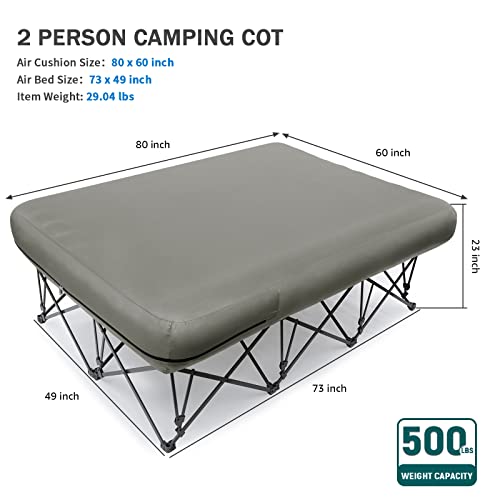 KAMPKEEPER Queen Size Camping Cot with Air Mattress - Grey, No Pump