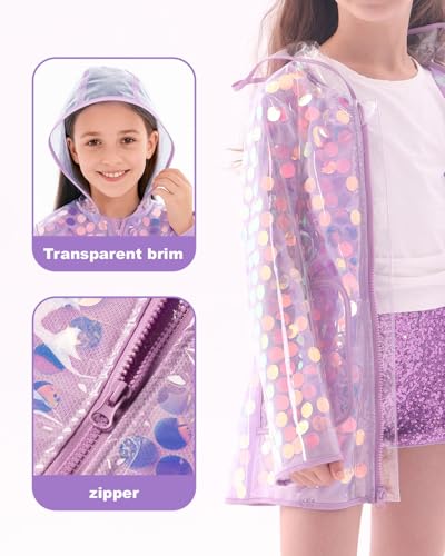 Girls 3T Purple Sequin Waterproof Raincoat Hooded Outwear - Reusable