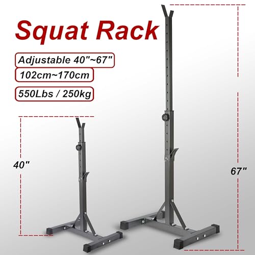 Unigift Adjustable Squat Rack - 550LBS Capacity, 40-66 Inch Steel Power Stand for Home Gym