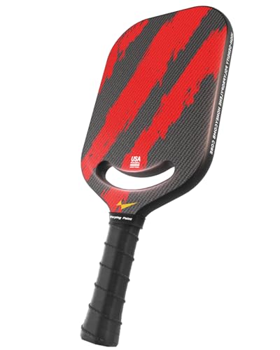 Red Carbon Fiber Pickleball Paddle - Aero Throat, Textured Grit Surface, Hexa Core - Warping Point 16mm