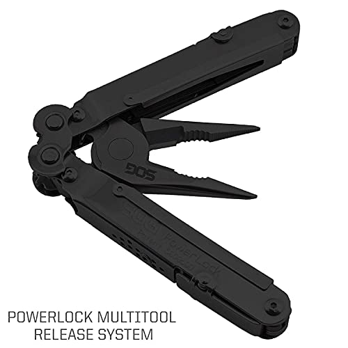 SOG PowerLock Multi-Tool with Compound Leverage Tech, EOD Crimper, 420 Stainless Steel, Black, 18 Tools