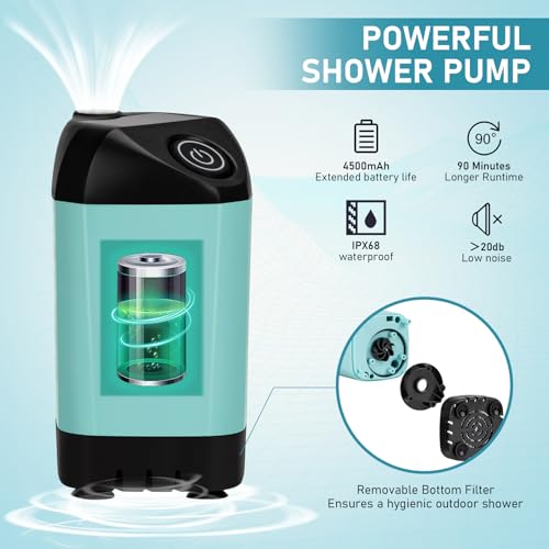 Portable Camping Shower with LED Lights & Foldable Bucket - Blue Pump