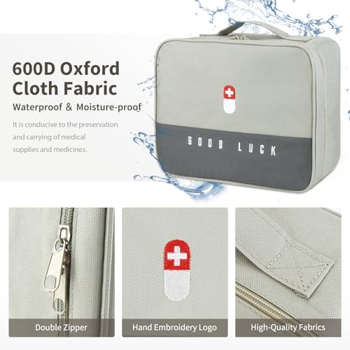 Multifunction First Aid Bag - Waterproof Emergency Medical Storage for Outdoor Camping Hiking Travel Light Grey