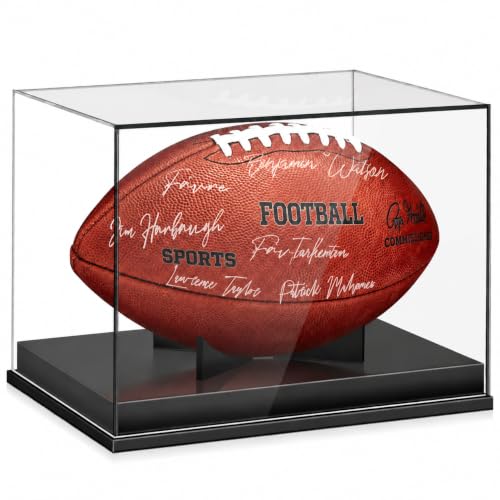 Full Size Football Display Case Clear - Acrylic Ball Collector Stand with Base