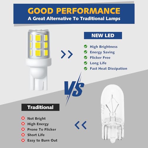 906 T10 Wedge Base Marine LED Boat Light Bulb 12-24V 6000K 2 Pack