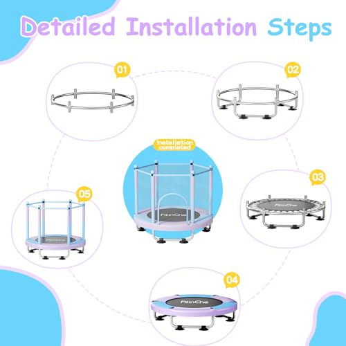 Kids 5FT Indoor Outdoor Trampoline with Safety Enclosure Net - Blue-Purple