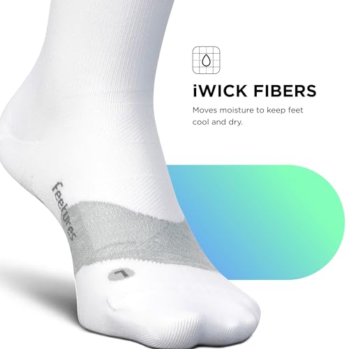 Feetures Elite Light Cushion Mini Crew Socks - Medium White 3 Pairs
