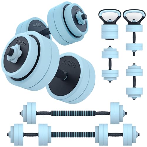 Blue PASYOU 5-in-1 Adjustable Dumbbell Set 45lbs for Home Gym, Kettlebell, Barbell & Push-Up Handles