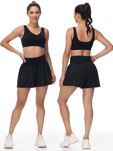 Large Black Athletic Shorts for Women High Waist Gym Workout Running Skort with Pockets