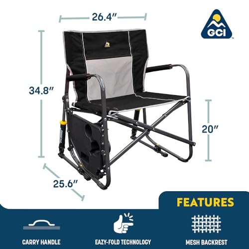 GCI Outdoor Freestyle Rocker XL with Side Table - Black Folding Rocking Chair