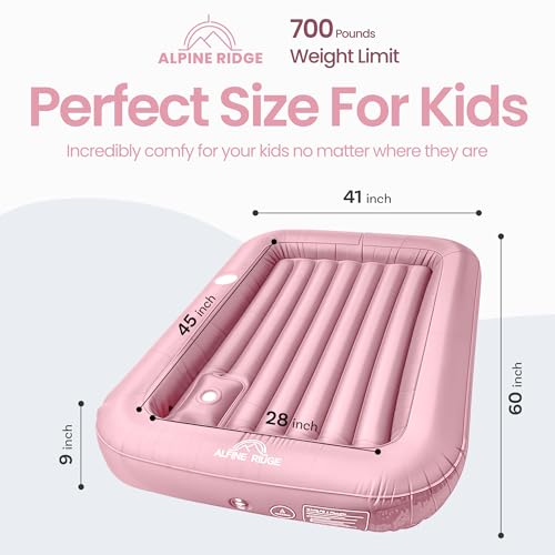 Pink Toddler Travel Bed with Safety Bumpers & Built-in Pump - Portable Kids Mattress