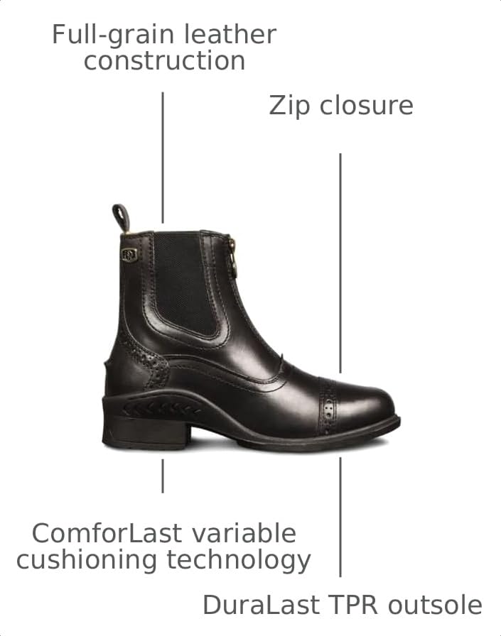 Women's Equestrian Waterproof Leather Paddock Boots with Zip - Black, Size 9
