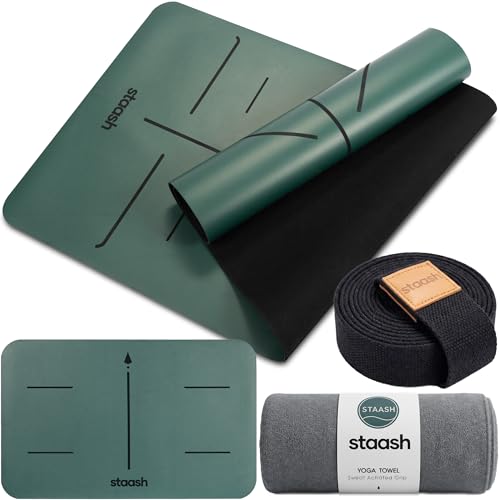 STAASH Premium Yoga Set with Non-Slip Mat, Towel, Strap & Knee Pad - Forest Green