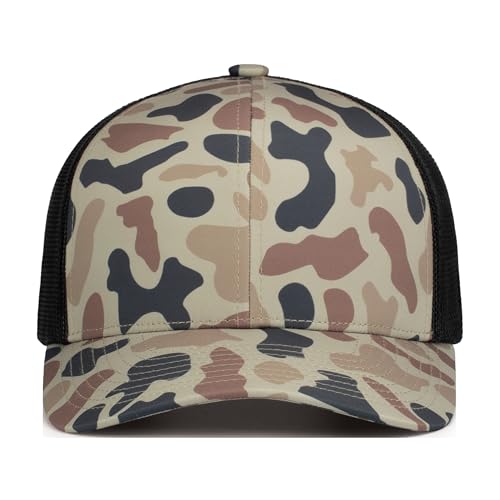 Unisex Duck Camo Trucker Snapback Cap - Mid-Profile Adjustable Hat, Canyon/Lt Charcoal