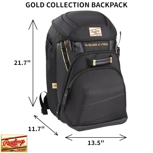 Black Baseball Equipment Backpack with Glove & Bat Storage - Gold Collection