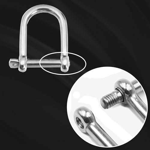 Marine Grade 316 Stainless Steel Wide D Shackle 1/4 Inch 4 Pack for Boat Rigging