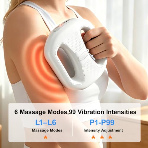 White Fascia Ring Massager with Belt, 6 Modes, 99 Vibration Levels, Deep Tissue Therapy