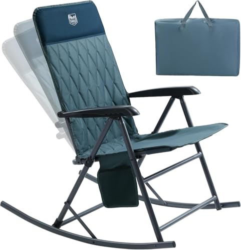 Blue 1 Pack Adjustable Camping Rocking Chair with Padded High Back & Anti-Tip Support