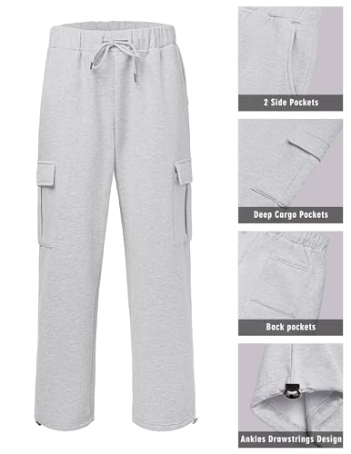 Men's Fleece Cargo Sweatpants Loose Fit Cotton Joggers with 5 Pockets
