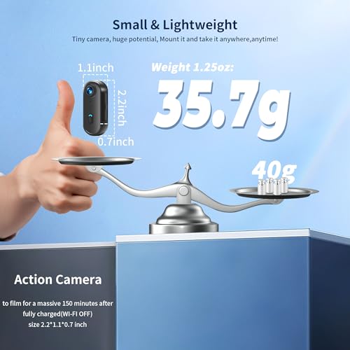 Asdanalili 4K Mini Action Camera with 128GB Memory Card, Waterproof, WiFi, Wearable, Black