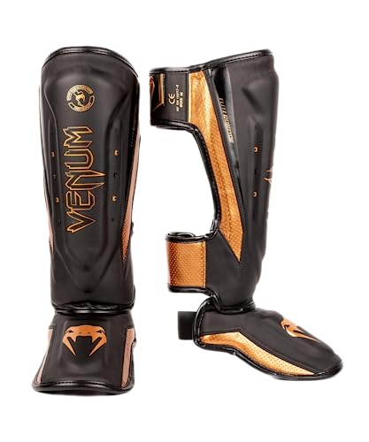 Venum Elite Evo Shin Guards - Black & Bronze, Medium, MMA Protective Gear
