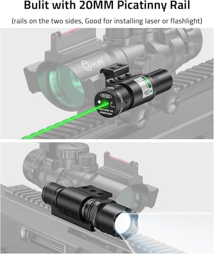 CVLIFE 4x32 Prism Rifle Scope with Green Laser & Circle Dot Reticle - Illuminated Red, Green, Blue & Fiber Optic Sight