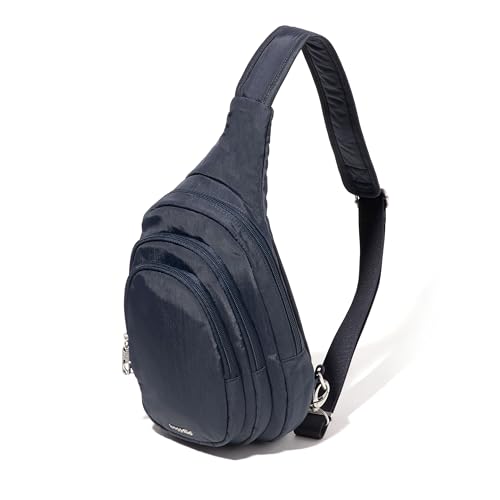 Baggallini Securtex Anti-Theft Travel Sling Bag with Locking Zippers - French Navy