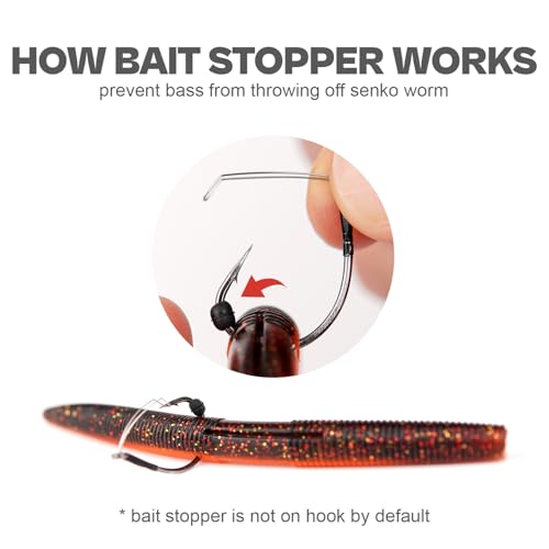 Wacky Rig Hooks with Bait Stopper for Bass Fishing - 40 Pack