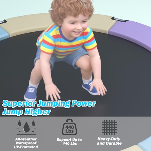 HeySky 55-Inch Kids Trampoline with Basketball Hoop & Accessories, Blue+Red, Indoor/Outdoor Safe Play