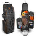 Rolling Baseball Catchers Gear Bag - 71-80L with Wheels, Shoe & Helmet Compartments, Water-Resistant, Orange, 10.63"x10.63"x38.58"