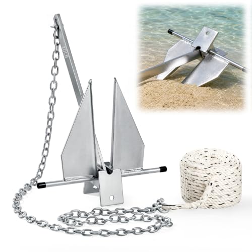 10 lb Galvanized Danforth Boat Anchor Kit for 18-28 FT Boats with Chain & Rope