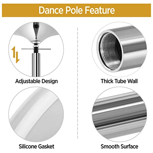 Portable 45mm Spinning & Static Pole Dance Pole for Home - Silver