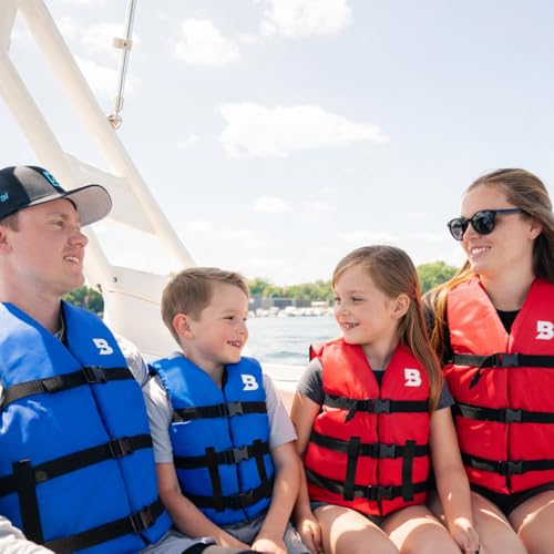 Adult Universal Life Jacket - Red & Cobalt Blue 4 Pack, USCG Approved Type 3