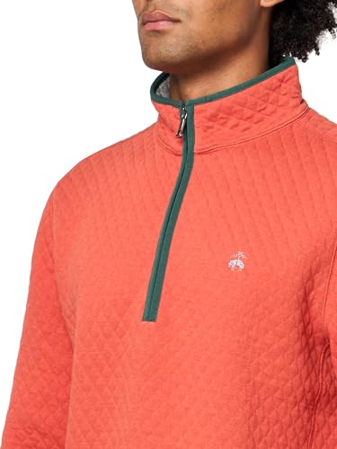 Men's Knit Diamond Quilted Half-Zip Sweatshirt - Small Grey-Orange