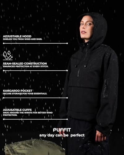 PUFFIT Women's Small Black Lightweight Water-Resistant Rain Jacket