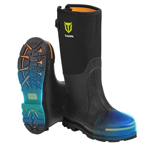Men's Waterproof Rubber Work Boots with Steel Toe & Shank - Black, Size 12