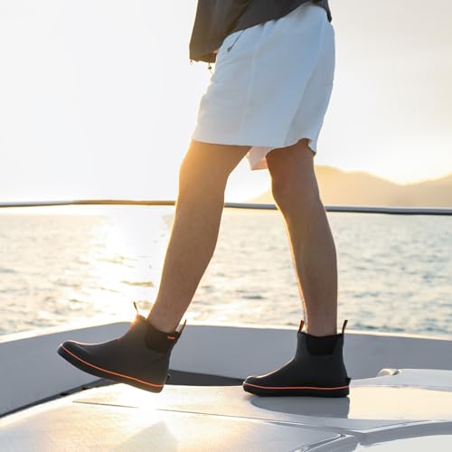 TIDEWE Waterproof Deck Boots for Men - Black & Orange, Fishing & Outdoor