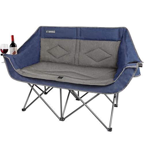 Blue Oversized Double Camping Chair - Heavy Duty 2-Person Folding Loveseat for Outdoor Use